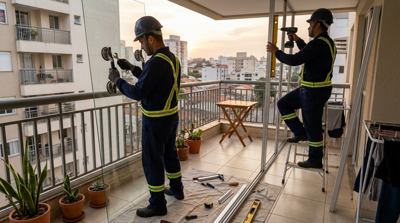 Instalação de parede de vidro em sacada em Cuiabá-MT