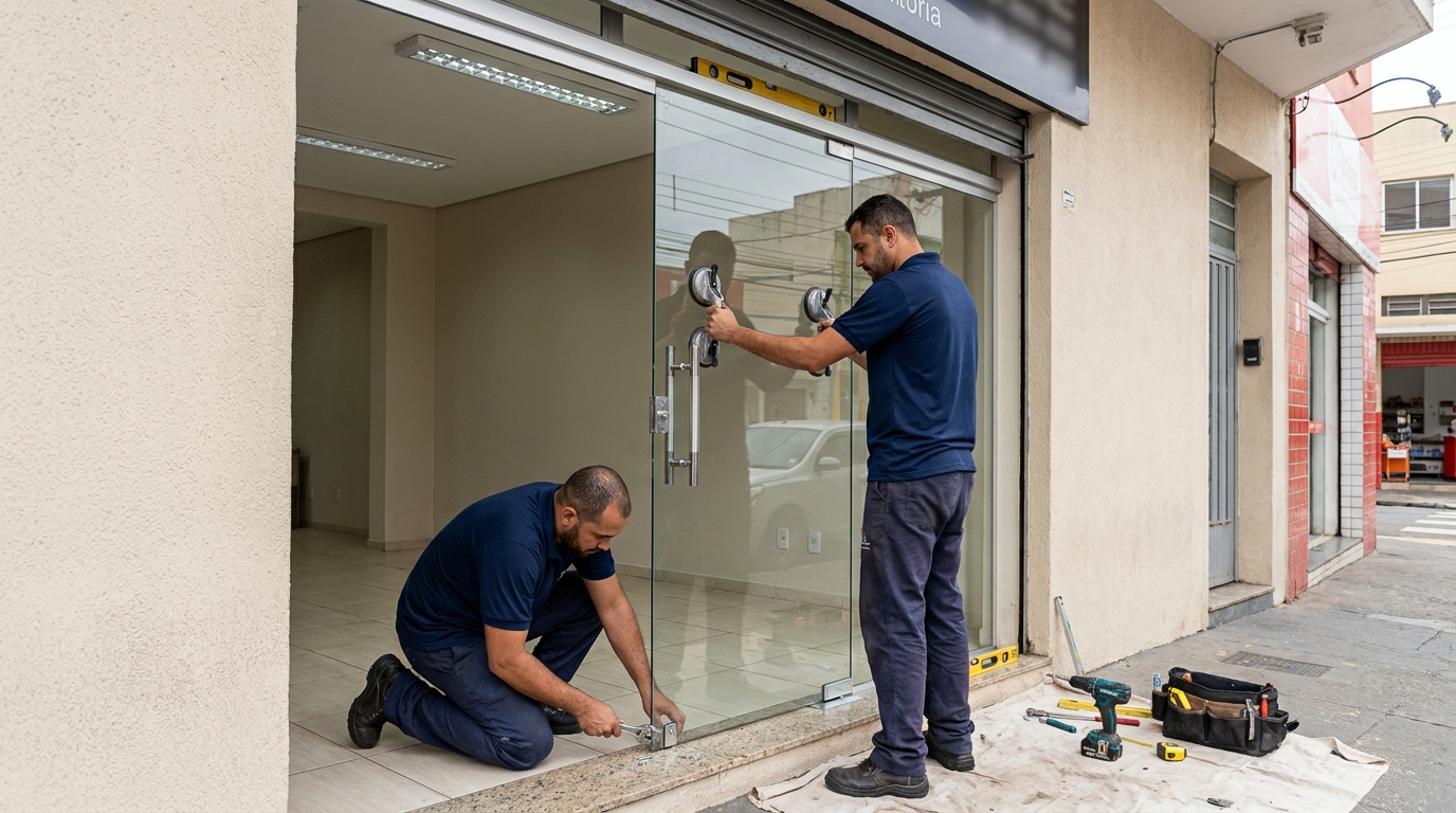 Porta de vidro com puxador inox em Cuiabá-MT